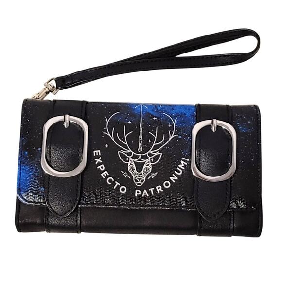 Harry Potter Expecto Patronum Wallet Black Carrying Strap Multi Pocket - Picture 1 of 6